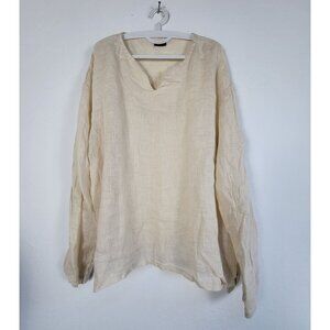 Island Importer Linai Shirt V-neck Women's XL Beige Linen Minimalist Lagenlook
